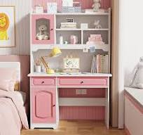 Generic Moderno escritorio de madera rosa para computadora con conejera,  estantería y cajones, escritorio de estudio perfecto para niñas, ideal para  ...