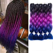 Get the best deals on braid synthetic hair extensions. Amazon Com Ombre Braiding Hair Kanekalon Synthetic Braiding Hair Extensions Black Purple Blue Jumbo Braids 24inch 5pcs Lot Beauty