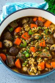 A Pot Full Of Beef Barley Soup Made With Beef Stew Meat Barley And Vegetables All Simmered Together Beef Barley Soup Beef Barley Soup Recipes Barley Soup