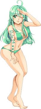 The Big ImageBoard (TBIB) - ahoge beige skin bikini breasts cleavage closed  mouth clothing color eyes female female only green eyes green hair hair  long hair lucidsky mascot mouth pose posing rule34.xxx