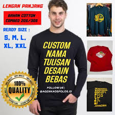 Contoh desain kaos polos lengan panjang. Custom Kaos Lengan Panjang Sablon Desain Nama Tulisan Bebas Suka Suka Bikin Baju Satuan Online Shopee Indonesia
