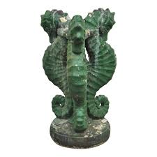 Lily pad bird bath 29.5 high. Vintage 30 Green Concrete Triple Seahorse Birdbath Base Garden Element Statue Chairish