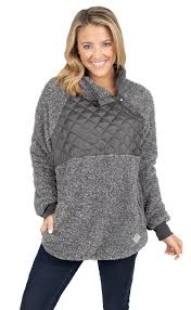 Simply Southern Quilted Snap Sherpa Pullover For Women In Dark Grey