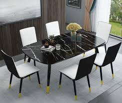 Modern luxury 10 seater stainless steel dining table and chair set dining room furniture marble top dining table. Cny Sales Dining Table Set 4 Seater Marble Top Chair Leather Furniture Home Living Furniture Tables Sets On Carousell