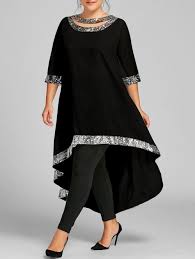 Plus Size Sequined Trim High Low Dress Moda Taglie Forti Stile Di Moda Vestiti Alto Basso