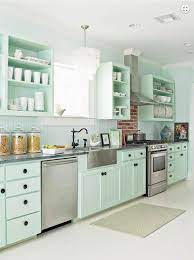Opt for a zingy hue Oh Seafoam Kitchen Please Be Mine Green Kitchen Designs Cottage Style Kitchen Green Kitchen Cabinets