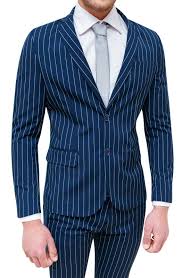 Scopri la nuova collezione autunno/inverno 2019 di abiti, completi e gilet da uomo! Abito Completo Uomo Sartoriale Blu A Righe Smoking Vestito Elegante Cerimonia
