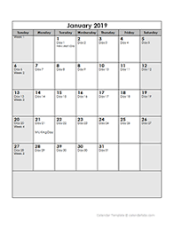 2019 Yearly Julian Calendar Free Printable Templates