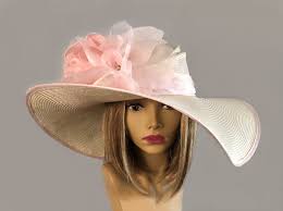 Kentucky Derby Hat Heather Beautiful Straw Hat With Dip On The Side Women Straw Hat With Pink Embellishme Derby Hats Kentucky Derby Hat Kentucky Derby Hats