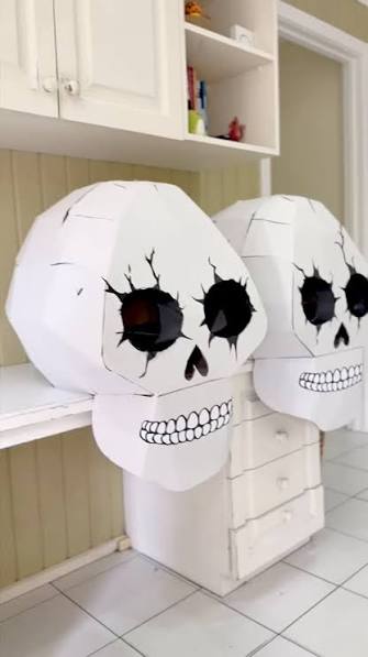 I made these giant skull heads for my teenage kids for Halloween. I scaled the skull template up 200% using Adobe Acrobat. I must admit it was tricky trying to marry up all the pages together, making ...