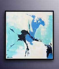 Handmade Art Painting Light Blue Acrylic Abstract Art By Ron Etsy Painting Red Abstract Painting Art