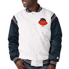 Men S Starter White Navy Chicago Bears Historic Logo Renegade Satin Varsity Full Snap Jacket