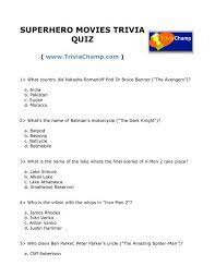 Celebrity divorces 10 questions easy, 10 qns, skunkee, aug 19 14. Superhero Movies Trivia Quiz Trivia Champ