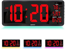 Full screen with big digits. Yortot 16 Rdquo Large Digital Wall Clock With 7 Color Decor Night Light 4 Level Brightness Dimmer Remote C Large Digital Wall Clock Digital Wall Clock Clock