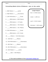 Converting Metric Units Of Distance Mm M Km Yards Converting Units Converting Metric Units Measurement Worksheets