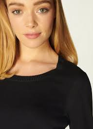 Alida Black Cotton & Merino Wool Jumper