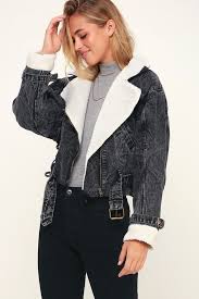 Jefferson Washed Black Sherpa Denim Jacket Sherpa Denim Jacket Black Vegan Leather Jacket Denim Jacket