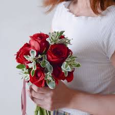 Simple fresh flower wedding bouquets. Rom Bridal Bouquet Classic Red Afterrainflorist Pj Flower Delivery