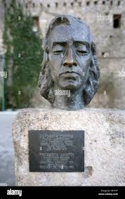Bronze sculpture of Polish pianist and composer Frederic Chopin by Zofie  Wolska in the monastery gardens at Valldemossa Majorca Spain Stock Photo