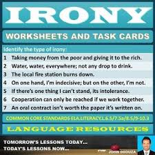 Irony Worksheets And Task Cards Task Cards Story Writing Lessons Online School