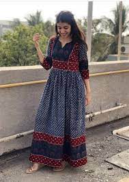 Beautiful Hand Block Printed Kurti With Beautiful Detailing Cotton Long Dress Printed Kurti Designs Indian Designer Outfits