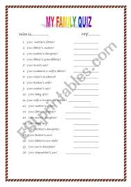 Oct 25, 2021 · disney trivia questions and answers are pretty simple and straight forward to begin with, but some people may like to start off easy. Family Quiz Esl Worksheet By Impf