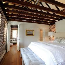 Exposed Ceiling Joists Design Ideas Pictures Remodel And Decor Remodel Bedroom Brick Wall Bedroom Guest Bedroom Remodel