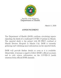 Us embassy to philippines external; Department Of Health Pa Twitter Breaking Doh Confirms Circulating Reports Regarding The Death Of A Confirmed Covid 19 Case In Manila