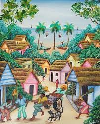 original haitian folk art naif oil painting by lm benjamin haiti village 16x20 blackfolkart black coloriage de logo fairy tail