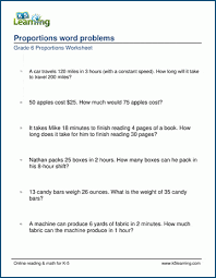 grade 6 math worksheet proportions word problems k5 learning