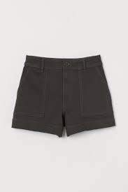 Cotton Twill Shorts Dark Khaki Green Ladies H M Us In 2020 Twill Shorts Chic Shirts Cotton Twill