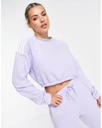 Adidas Originals Adidas Training Cropped Sweatshirt With Three Stripes In Purple Lyst