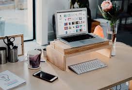 Macboook Air On Wooden Stand Mockup Mockupworld Online Courses Mockup Course Topic