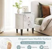 Amazon.com: KOMFOTT Oval Faux Marble Nightstand with 2 ...
