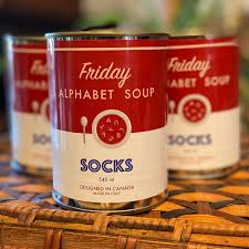 I wish the cans were all plastic not cardboard, but they are . Alphabet Soup Socks Friday Sock Co Crimson Serpents Outpost