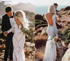 Crepe long sleeve wedding dress with beaded illusion back. Cheap Mermaid Open Back Boho Wedding Dress Lace Long Sleeves Beach Garden Country Church Bride Bridal Gown Custom Made Plus Size Wedding Dresses Aliexpress