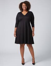 3 4 Sleeve Princess Fit Flare Dress Lane Bryant Plus Size Black Dresses Black Dress With Sleeves Black Dress