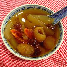 Sea Coconut Persimmon And Dried Longan Dessert Soup Recipe Coasterkitchen On Dayre Sweet Soup Asian Desserts Confinement Food