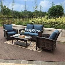 New Phi Villa 4 Pc Patio Wicker Sofa Set Outdoor Rattan Furniture Conversation Set With Cof Rattan Outdoor Furniture Sectional Patio Furniture Rattan Furniture