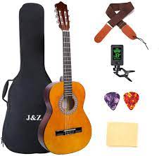 What is the cost of all this? Amazon Com Beginner Guitar Acoustic Classical Guitar 3 4 Junior Size 36 Inch Kids Child Student Guitar 6 Nylon Strings Guitar Starter Kits With Waterproof Bag Guitar Clip Tuner Strap Picks Wipe Musical Instruments