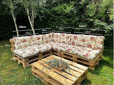 Modular pallet seating cushion arrangements, AI generated