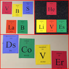 Spelling Out Neat Things With Periodic Table Squares We Could Use This In All Of The Rooms Vbs Vbs Crafts Vacation Bible School Craft