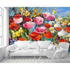 Living room flowers wall painting. Winston Porter Blane Removable Oil Painting Field Poppies Flowers Wall Mural Wayfair