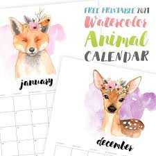 Each month in a different color (rainbow calendar). Free Printable 2021 Watercolor Animal Calendar The Cottage Market