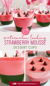 Strawberry Mousse Lime Jello Dessert Cups Look Like Watermelon Simple No Bake Summer Recipe Kid Desserts Strawberry Mousse Dessert Cups Recipes