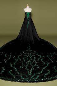 Black Wedding Dress With Green Embroidery Poison Ivy Style Gothic Wedding Dress Green Wedding Dresses Black Wedding Dresses