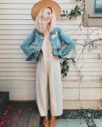 Black And White Striped Jumpsuit With Jacket Pastel Striped Jumpsuit And A Jean Jacket With A Sun Hat Visit Daily Dress Me At Dailydressme Com For More Inspi Fashion Stripe Jumpsuit Outfit Daily Dress Me