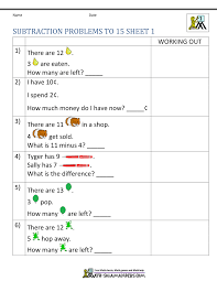 In this coloring math worksheet, your child will complete each picture, then solve the word problems using addition or subtraction. 1st Grade Subtraction Word Problems