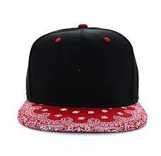 Blank Bandana Print Flat Bill Two Tone Adjustable Snapback Cap Black Red Red Bandana Bandana Print Red Bandana Shoes
