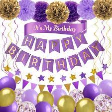 Check spelling or type a new query. Buy Birthday Decorations Purple Gold Birthday Party Supplies For Women Girls Happy Birthday Banner Party Balloons It S My Birthday Sasha Star Garland Triangle Pennant Pom Poms Flower And Hanging Swirls Party